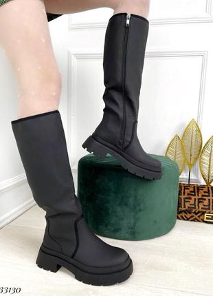 Чоботи труби зимові матові, збоку блискавка.  утеплені хутром