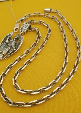 Комплект! якорная серебряная цепь и кулон архангел михаил. цепочка якорь и ангел хранитель серебро 9259 фото