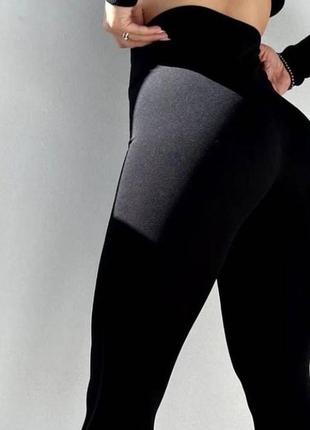 Бесшовные лосины на шерсти, черного цвета, размер: оверсайз