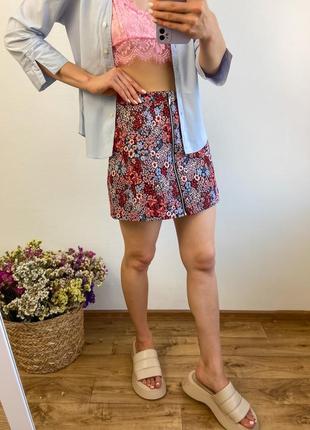 Гобеленова спідниця міні в квітковий принт4 фото