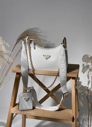 Сумка prada re-edition 2005 white saffiano leather bag2 фото