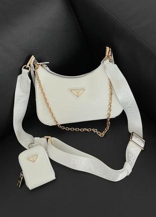 Сумка prada re-edition 2005 white saffiano leather bag5 фото