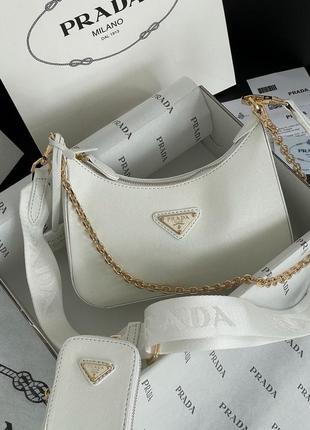 Сумка prada re-edition 2005 white saffiano leather bag9 фото