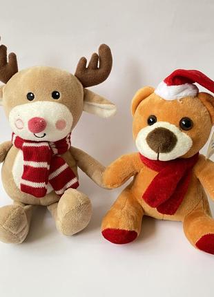 Мягкие новогодние игрушки олень и медвежонок2 фото