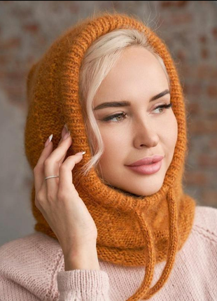 Капор шапка  жіночий пух норки гірчиця