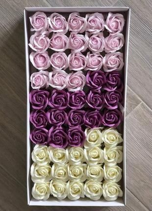 Мыльные сердцевидные розы (микс № 419) для создания роскошных неувядающих букетов и композиций из мыла