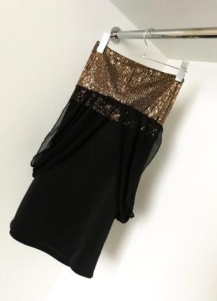 Вечернее облегающее нарядное платье бандо с пайетками новый год чёрный золотом шифон обмен