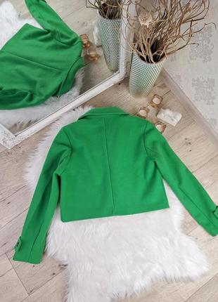 Брендове укорочене двубортне пальто зеленого кольору only💚6 фото