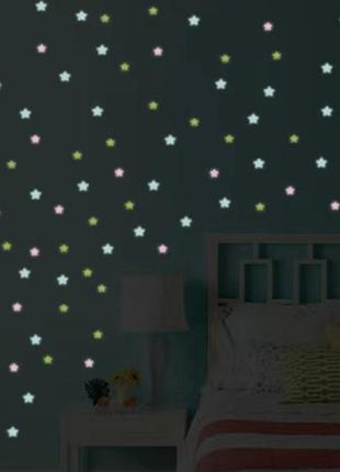 Наклейки звездочки звездное небо на потолок и стену на мебель на окно 3d светящиеся в темноте микс 100 шт4 фото