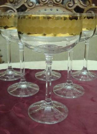Красивые мартиницы бокалы фужеры набор6 шт хрусталь богемия чехословакия новые1 фото