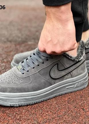 Теплые темно серые nike air force мех 2