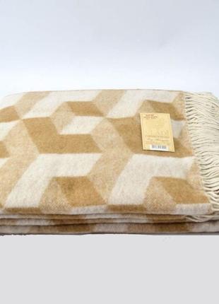 Плед жаккардовый шерстяной vladi куб бело-бежевый 140х200