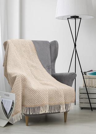 Плед шерстяной рогожка vladi бежевая 170х210