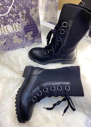 Шкіряні черевики у стилі dior на шнурівці diorland, зі вставкою з черної бавовни3 фото