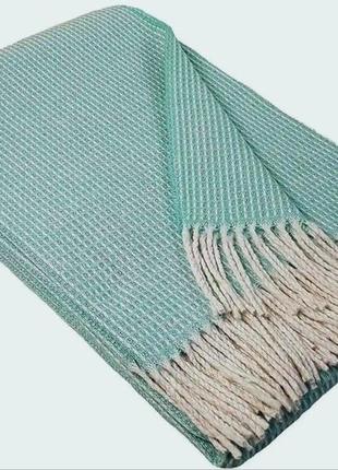 Плед хлопковый валенсия верона vladi бело-мятный 140х200