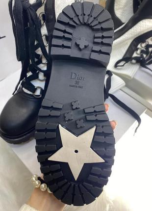 Кожаные ботинки в стиле dior на шнуровке diorland, с вставкой из белого хлопка4 фото