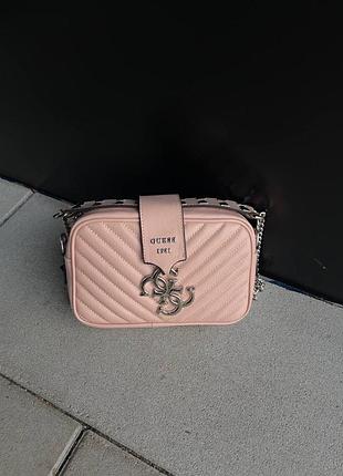 Женская кожаная сумка guess mini light pink