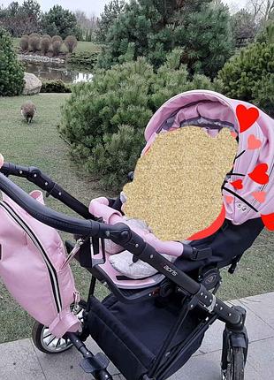 Детская коляска 2 в 1 angelina kapris luxury розовая2 фото