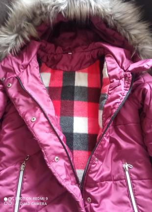 Тепле пальто для дівчинки,колір немаркий,(бурячок)2 фото