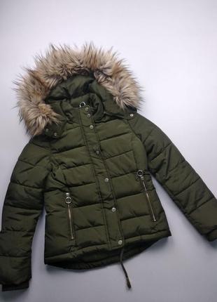 Теплая курточка topshop petite с капюшоном 34 зеленая2 фото