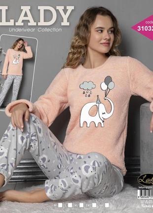 Якісна піжама жіноча штани фліс,кофта махра  lady l