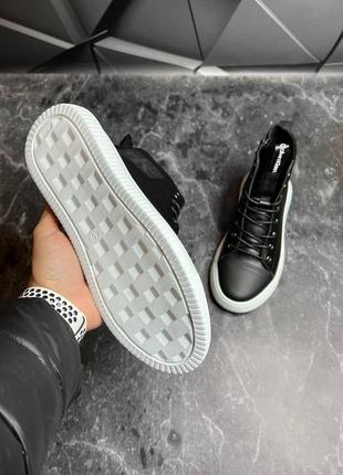 Чоловічі зимові черевики calvin klein, шкіряні кеди чорні на білій підошві6 фото