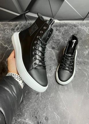 Чоловічі зимові черевики calvin klein, шкіряні кеди чорні на білій підошві1 фото