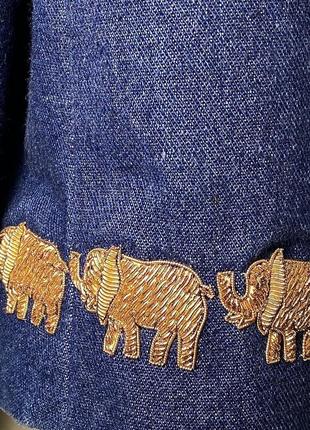 Винтажная джинсовая куртка пиджак блейзер escada margaretha ley elephant embroidered denim jacket деним винтаж 80х made in italy hermes celine 44 l xl4 фото