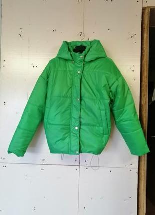 Ярко-зелёная куртка еврозима весна - осень лёгкая невесомая капюшон отстёгивается яскраво-зелена кур