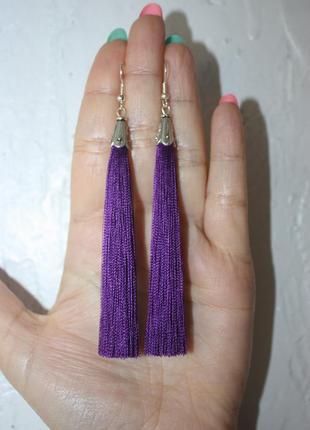 Сережки сережки кисті пензлика фіолетові нитки модні бохо1 фото