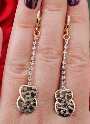 Сережки xuping jewelry доріжки з каменів з сердечками 6,5 см золотисті