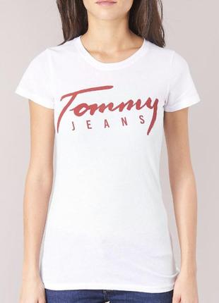 Оригінальна білесенька футболка tommy jeans