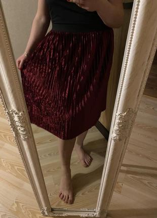 Крутая  универсальная бархатная юбка плиссе на резинке 52-56 р от zara2 фото