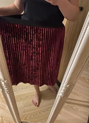 Крутая  универсальная бархатная юбка плиссе на резинке 52-56 р от zara5 фото