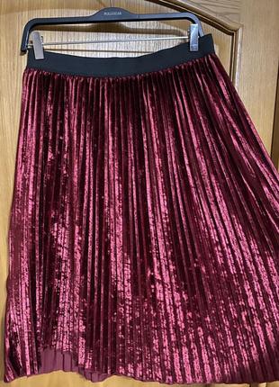 Крутая  универсальная бархатная юбка плиссе на резинке 52-56 р от zara4 фото