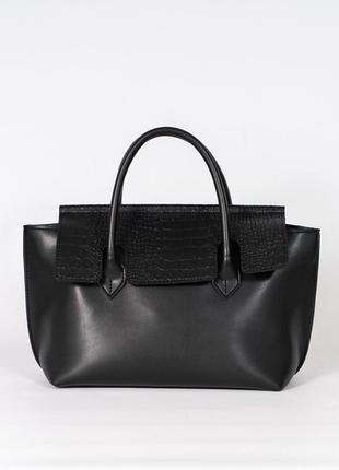 Черная женская сумка саквояж с ручками молодежная деловая модная сумочка из эко кожи1 фото