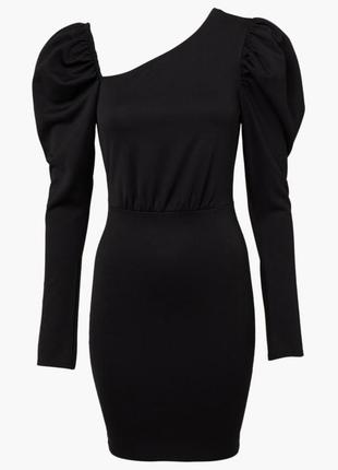 Стильное черное мини платье с объемными рукавами и асимметричным вырезом 💣 nelly5 фото