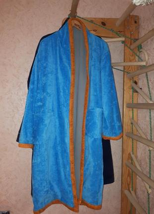 Теплый двусторонний халат bathrobe under wraps  голубой серый хлопок