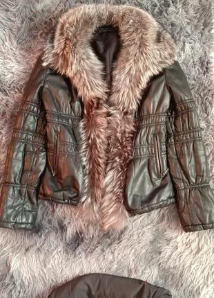 Кожана куртка з чернобуркою підстежка на зиму з кролика с-м