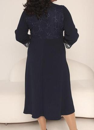 Элегантное женское темно-синее платье для солидной женщины осень-зима 52-583 фото