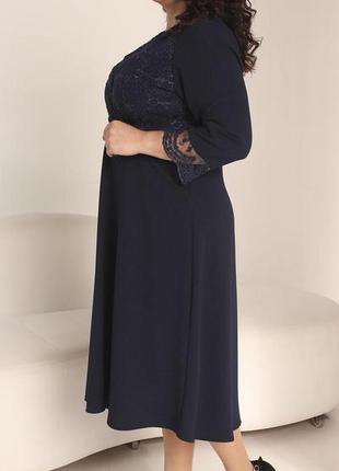 Элегантное женское темно-синее платье для солидной женщины осень-зима 52-585 фото