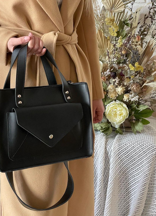 Стильна, елегантна вмістка чорна жіноча сумка, сумка з довгим ремінцем, сумочка в наявності