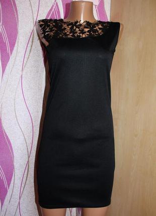 Платье базовое черное короткое в облипку / по типу футляр / вставка ажура, zy, м