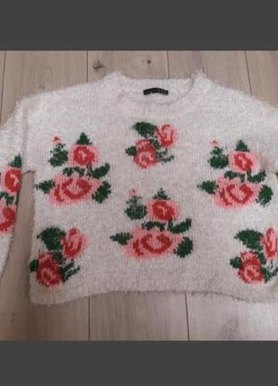 Травка светр джемпер укорочений троянди квіти1 фото