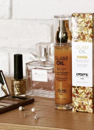 Олія для тіла з блиском шиммером exsens glam oil 50мл, з маслом мигдалю, без парабенів