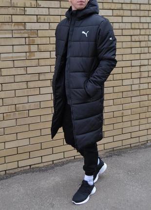 Куртка зимння длинная пума черная с капюшоном puma1 фото