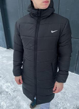 Куртка зимняя длинная найк черная с капюшоном nike8 фото