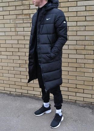 Куртка зимняя длинная найк черная с капюшоном nike3 фото