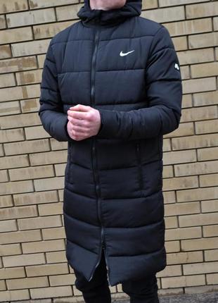 Куртка зимняя длинная найк черная с капюшоном nike2 фото