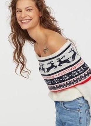 Свитер с оленями, джемпер с открытыми плечами, h&m